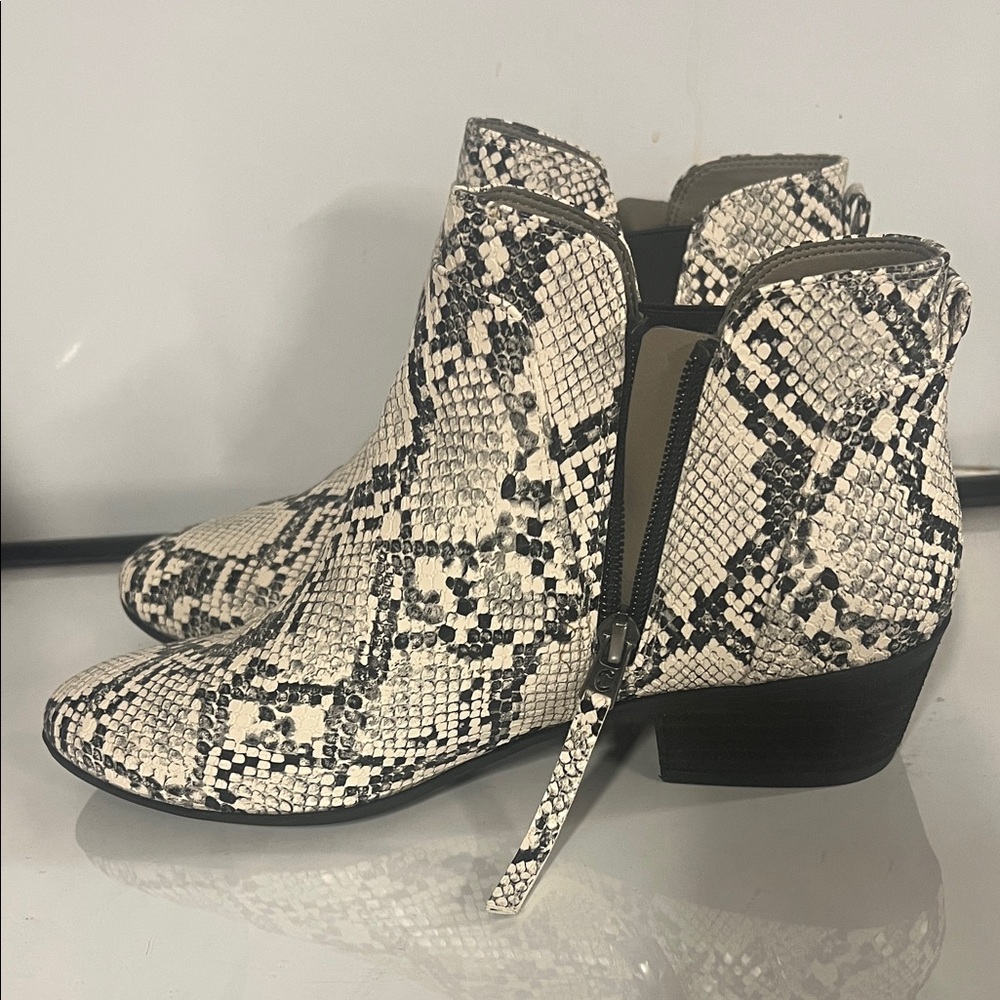 Circus by Sam Edelman Black and White Snakeskin Ankle Booties